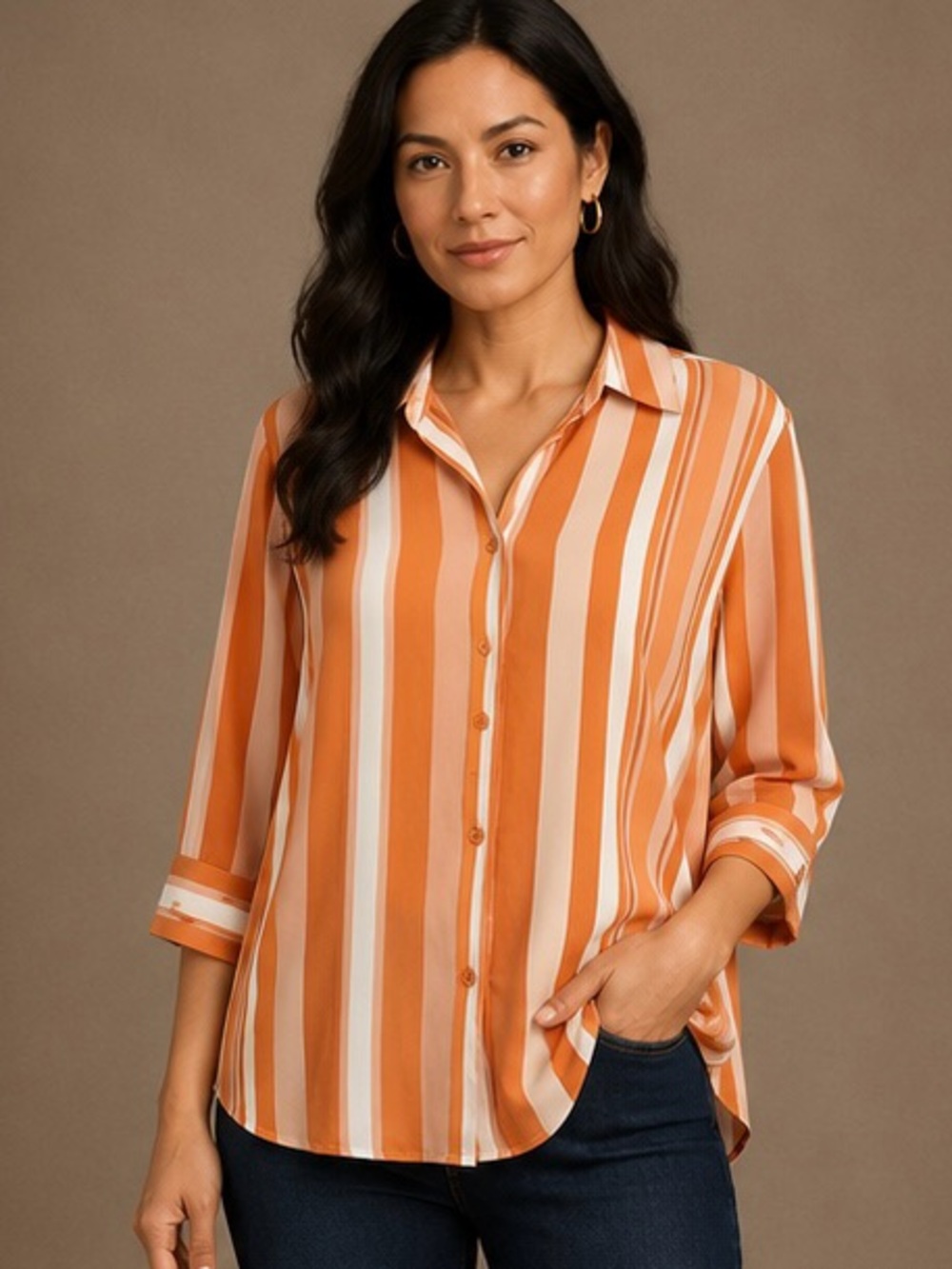 Milano Women’s Striped Button-Down Shirt - 3/4 sleeve -Size 1X